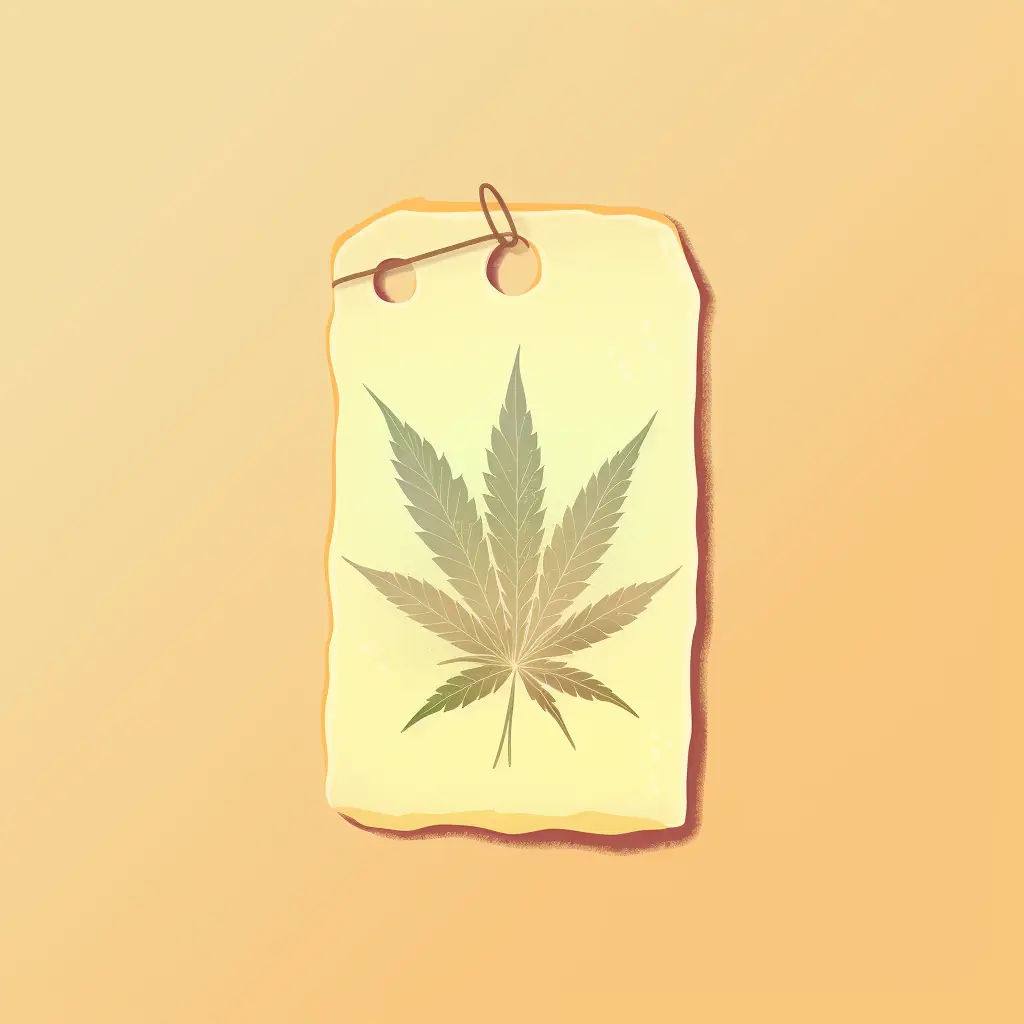 Ein Preisschild mit einem eleganten Cannabisblatt in Pastellfarben für den freundlichen Cannabis-Social-Club in Hannover